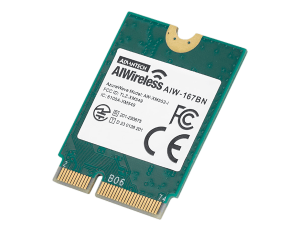 Advantech AIW-167BN IEEE 802.11 ax/ac/b/g/n, Bluetooth 5.3 HS, 1Tx/1Rx, WEP 64/128-bit, WPA/WPA2/WPA3, 802.1x, -40 to 85°C, compatible with NXP platforms.