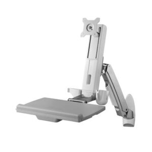 Advantech ARES-5221B ARES-5221B is a single arm wall-mounted workstation with keyboard tray. It is compatible with 75 x 75/ 100 x 100mm VESA patterns and screens up to 27"