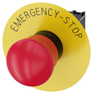 3SU1100-1HB20-1CG0 SIRIUS ACT PLASTIK ÇEVIR-KUR 1NC “EMERGENCY STOP” PLAKALI KOMPLE ACIL STOP MANTAR BUTONLAR 40MM