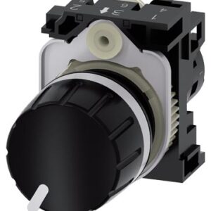 3SU1200-2PS10-1AA0 Potentiometer, compact, 22 mm, round, plastic, black, 10k ohm, with holder, screw terminal