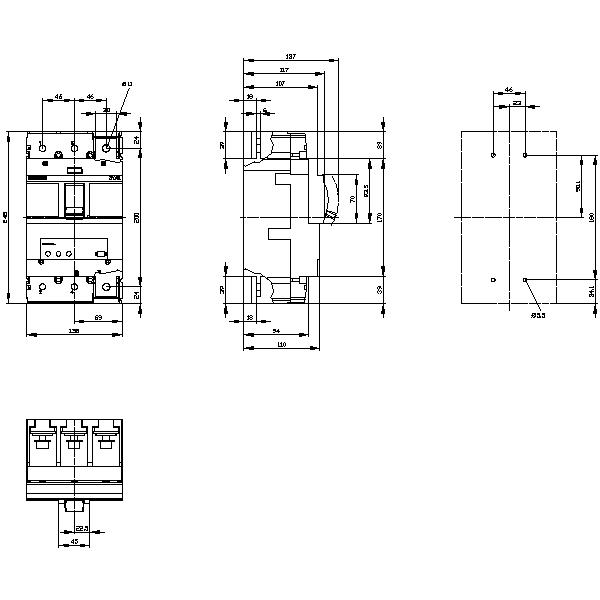 3VA2325-5MN32-0AA0 circuit breaker 3VA2 IEC Frame 400 breaking capacity class M Icu=55 kA @ 415 V 3-pole, motor protection ETU350M, LSI, In=250 A - Görsel 2