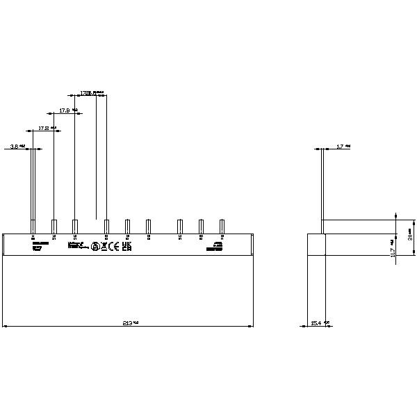 5ST3711 5SL6; 5SP4 VE 5SY İÇİN MÜŞTEREK BARA; 16 MM2; 214 MM; CU BARA; KAPAKLI; KESİLEBİLİR; 3 FAZLI VE 1 YARDIMCI KONTAKLI - Görsel 3