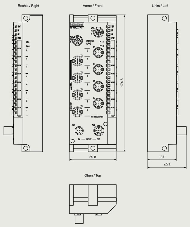 6ES7141-6BG00-0AB0 SIMATIC DP, ET 200ECO PN, 8 DI 24 V DC; 8XM12, DEG - Görsel 2