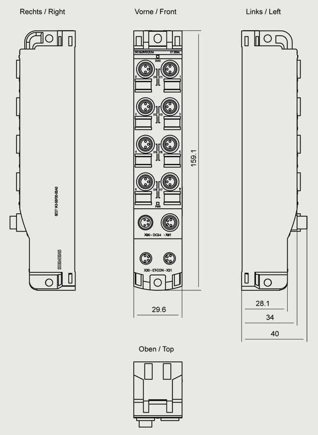 6ES7143-5BF00-0BA0 SIMATIC ET 200AL, DIQ 4+DQ 4x 24 V DC/0.5 A, 8XM8, Degree of protection IP67 - Görsel 2