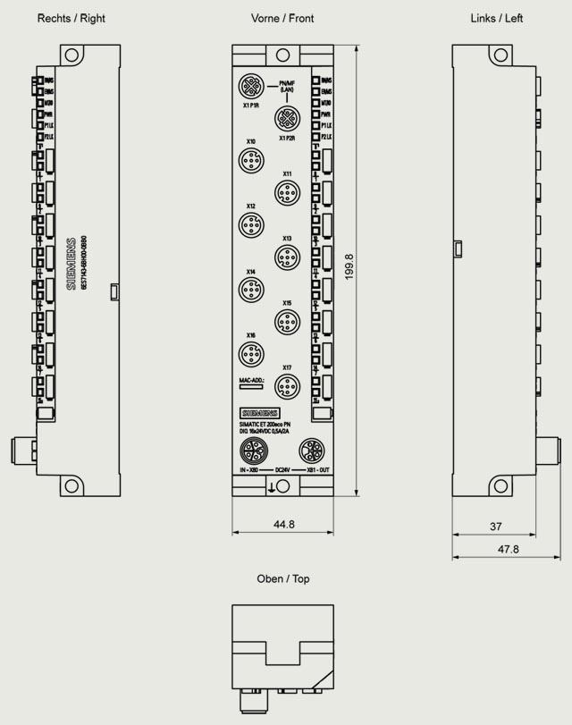 6ES7143-6BH00-0BB0 ET 200eco PN DIQ 16x 24 V DC/0.5 A/2 A, M12-L, 8x M12 - Görsel 2