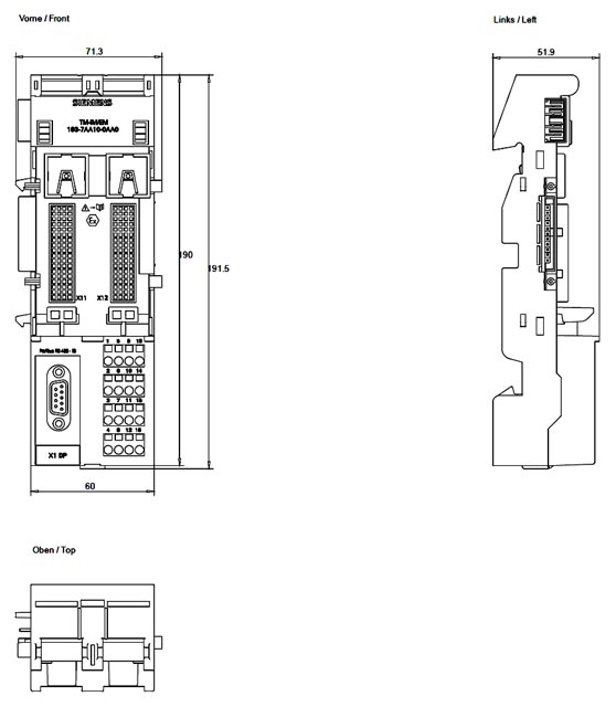 6ES7193-7AA10-0AA0 SIMATIC, terminal module TM-IM/EM60C for ET200iSP, for holding the IM152-1 and an electronic module, spring-loaded terminals, i - Görsel 2