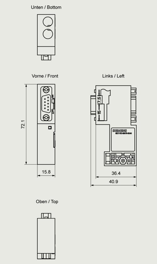 6ES7972-0BB70-0XA0 SIMATIC DP, Connection plug for PROFIBUS up to 12 Mbit/s 90° cable outlet, 15.8x 72.2x 36.4 mm (WxHxD), Insulation displacemen - Görsel 2