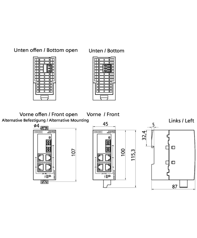 6GK5004-1GM10-1AB2 SCALANCE XB004-1LDG unmanaged Industrial Ethernet Switch for 10/100/1000 Mbit/s; for setting up small star and line topologies; - Görsel 2