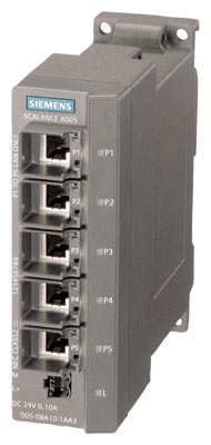 6GK5005-0BA10-1AA3 SCALANCE X005, IE Entry Level Switch unmanaged 5x 10/100 Mbit/s RJ45 ports, LED diagnostics, IP30, 24 V DC power supply, PROFIN