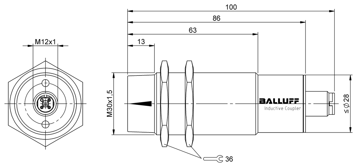 BIC0007 - BIC 1P0-P2A50-M30MI3-SM4A4A (Güç kaynağı için endüktif bağlayıcılar) - Görsel 2