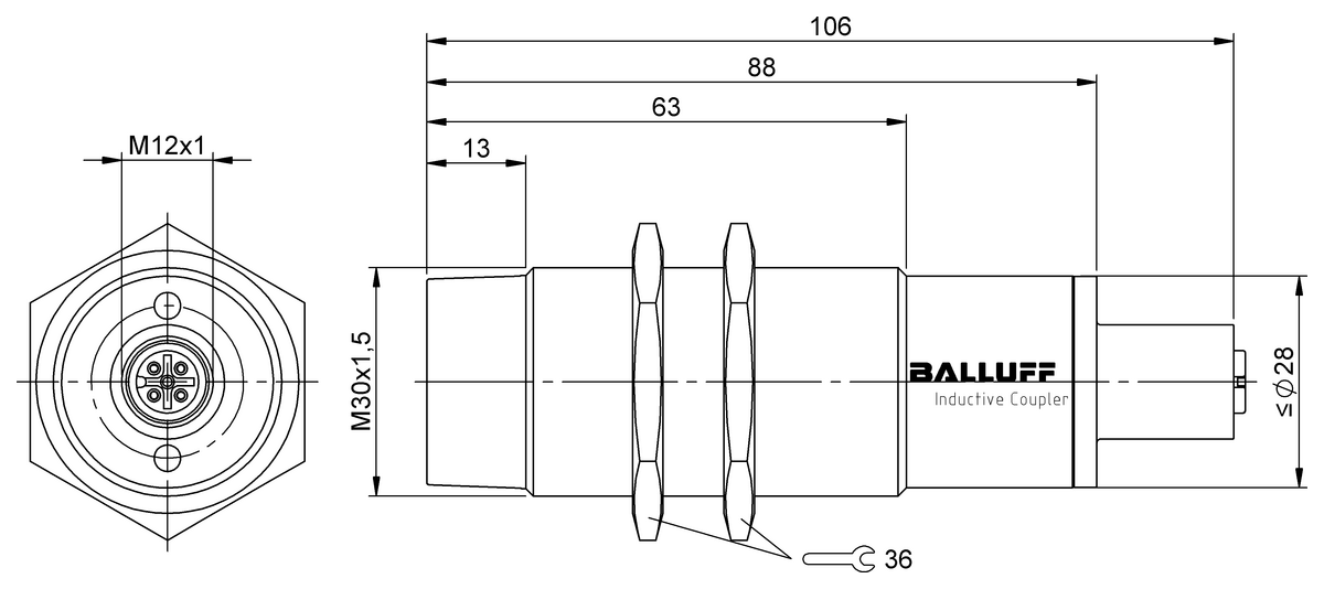 BIC0008 - BIC 2P0-P2A50-M30MI3-SM4A5A (Güç kaynağı için endüktif bağlayıcılar) - Görsel 2