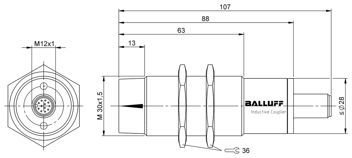 BIC0009 - BIC 1I3-P2A50-M30MI3-SM4ACA (Sinyal aktarımı için endüktif bağlayıcılar) - Görsel 2