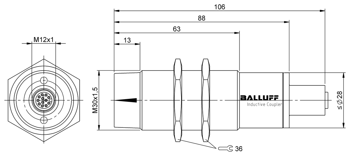 BIC000A - BIC 2I3-P2A50-M30MI3-SM4ACA (Sinyal aktarımı için endüktif bağlayıcılar) - Görsel 2