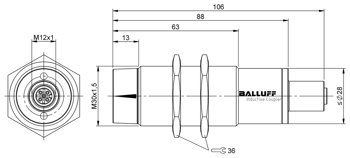 BIC000E - BIC 2I0-I2A50-M30MI3-SM4A5A (Temassız enerji ve sinyal iletimi için endüktif kuplörler) - Görsel 2