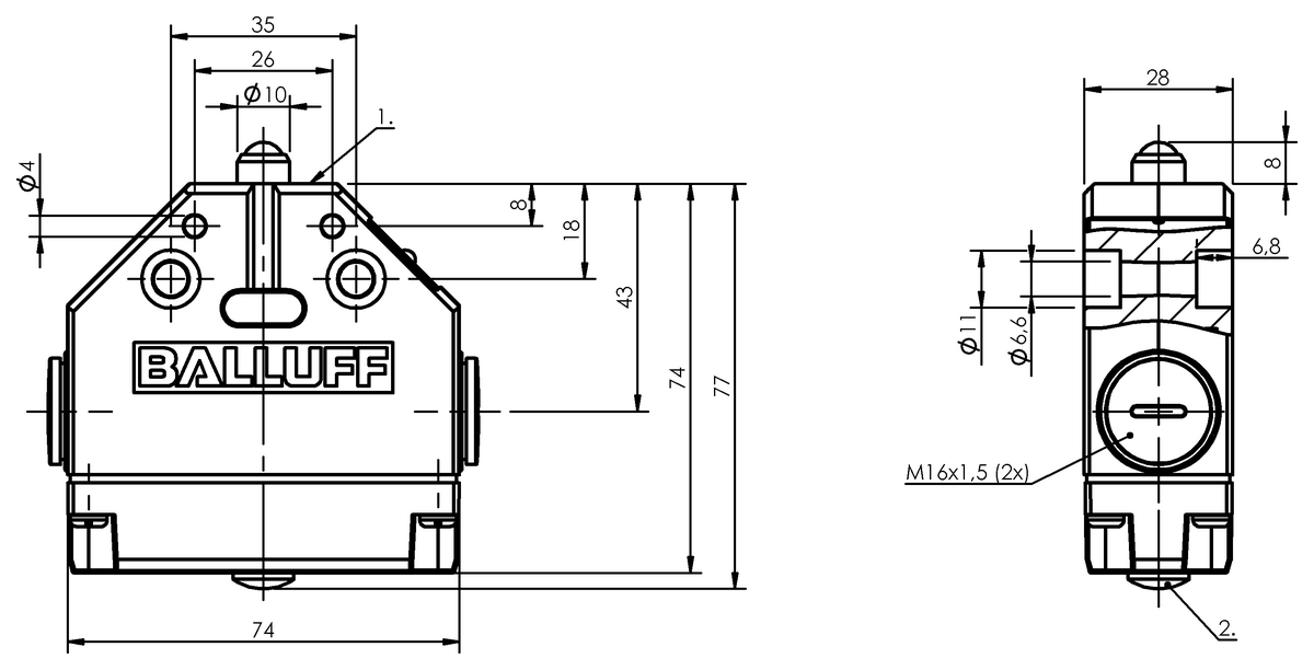 BNS000W - BNS 819-FK-60-101-FE (Mekanik tek konumlu limit sviçleri) - Görsel 2