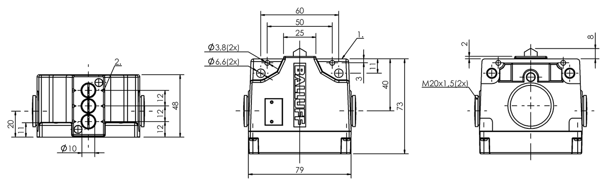BNS02HP - BNS 813-B03-D12-61-A-22-03 (Emniyet sviç konumları bulunan mekanik çok konumlu limit sviçleri) - Görsel 2