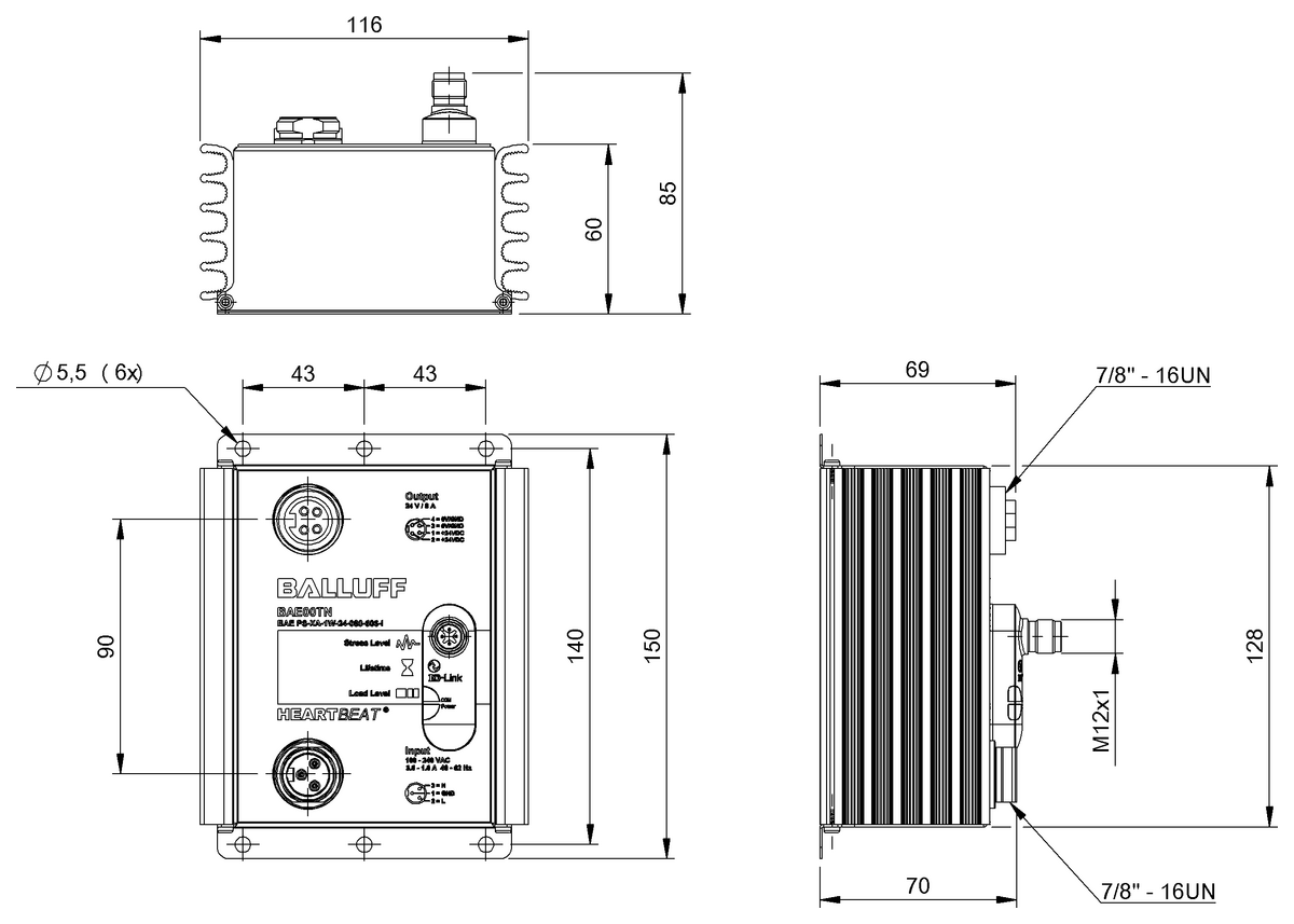 BAE00TN - BAE PS-XA-1W-24-080-606-I (Heartbeat® IO Link arayüzlü güç kaynağı üniteleri) - Görsel 2