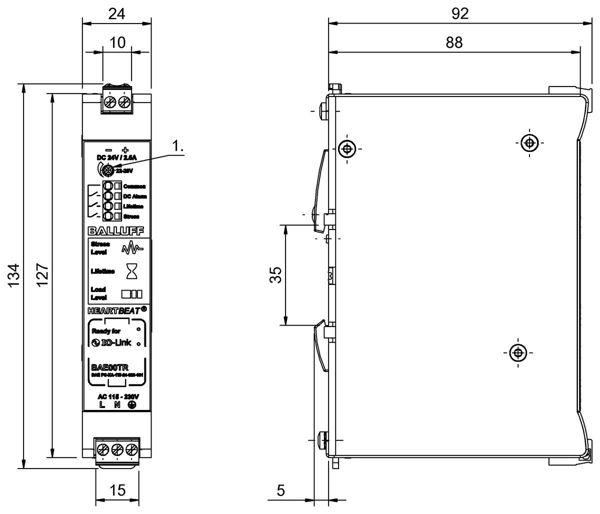 BAE00TR - BAE PS-XA-1W-24-025-101 (Heartbeat® IO Link arayüzlü güç kaynağı üniteleri) - Görsel 2