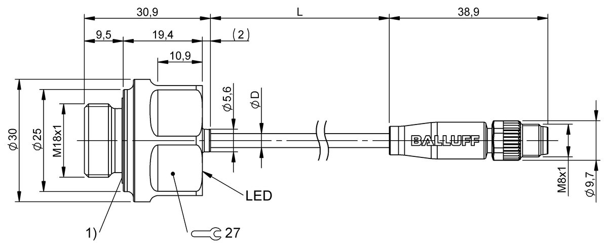 BFD0001 - BFD 3SAP-19N000-U01-LA2-C30S75 (Kısa stroklu hidrolik silindirler için ultrasonik sensörler) - Görsel 2