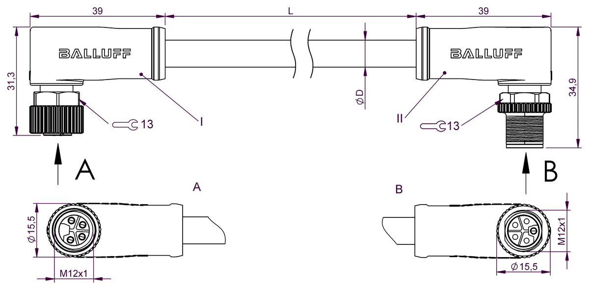 BCC0LW3 - BCC M424-M425-3L-304-PX04A5-100 (Çift uçlu kablo setleri) - Görsel 2
