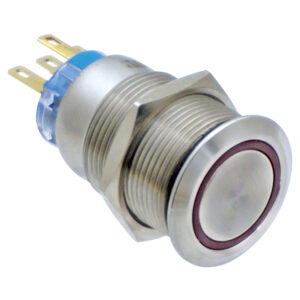 Push Button Switch w/LED Ring,ON/OFF/ON,Inox304,12V DC 5A,Blue
